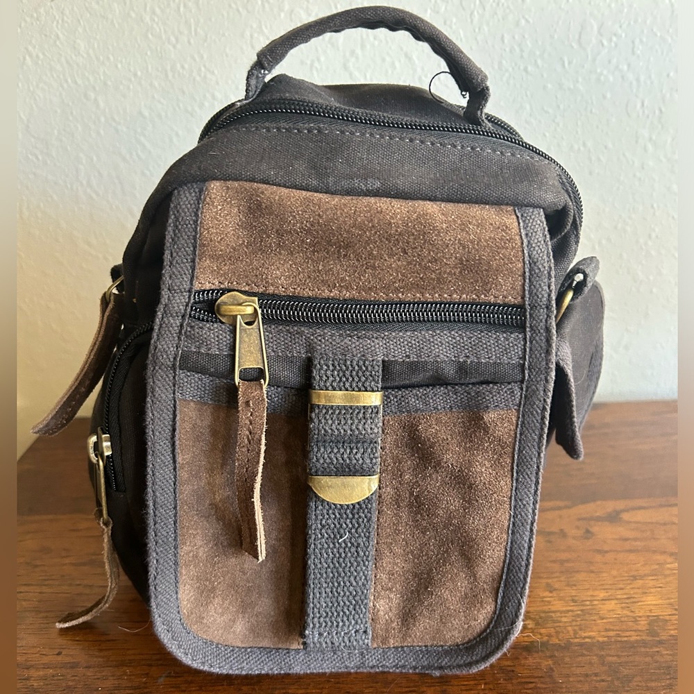 Rothco Leather Canvas Multi pocket Gray & Brown Mens Travel Messenger Bag